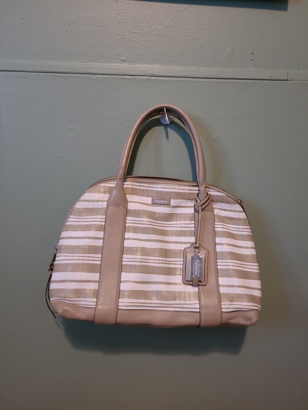 Coach Bleecker Preston Satchel In Embossed Woven Leather 31004 SV/Fawn/White